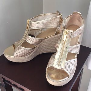 Michael Kors gold wedge espadrille sandals